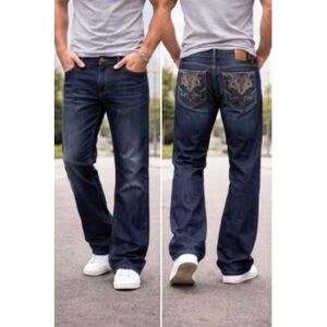 Corked Y2K Retro Blue Baggy Jeans with Embroidered Back Pockets HipHop 42/32